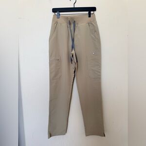 Figs scrubs  yola high waisted Tan Cargo Drawstring Pants size small like new